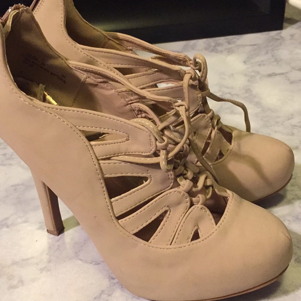 Beige lace up heels